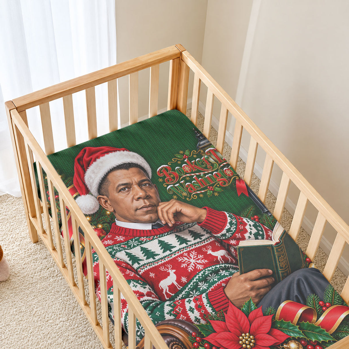 Booker T. Washington Christmas Baby Bed Cover Ugly Christmas Pattern Vintage Holiday