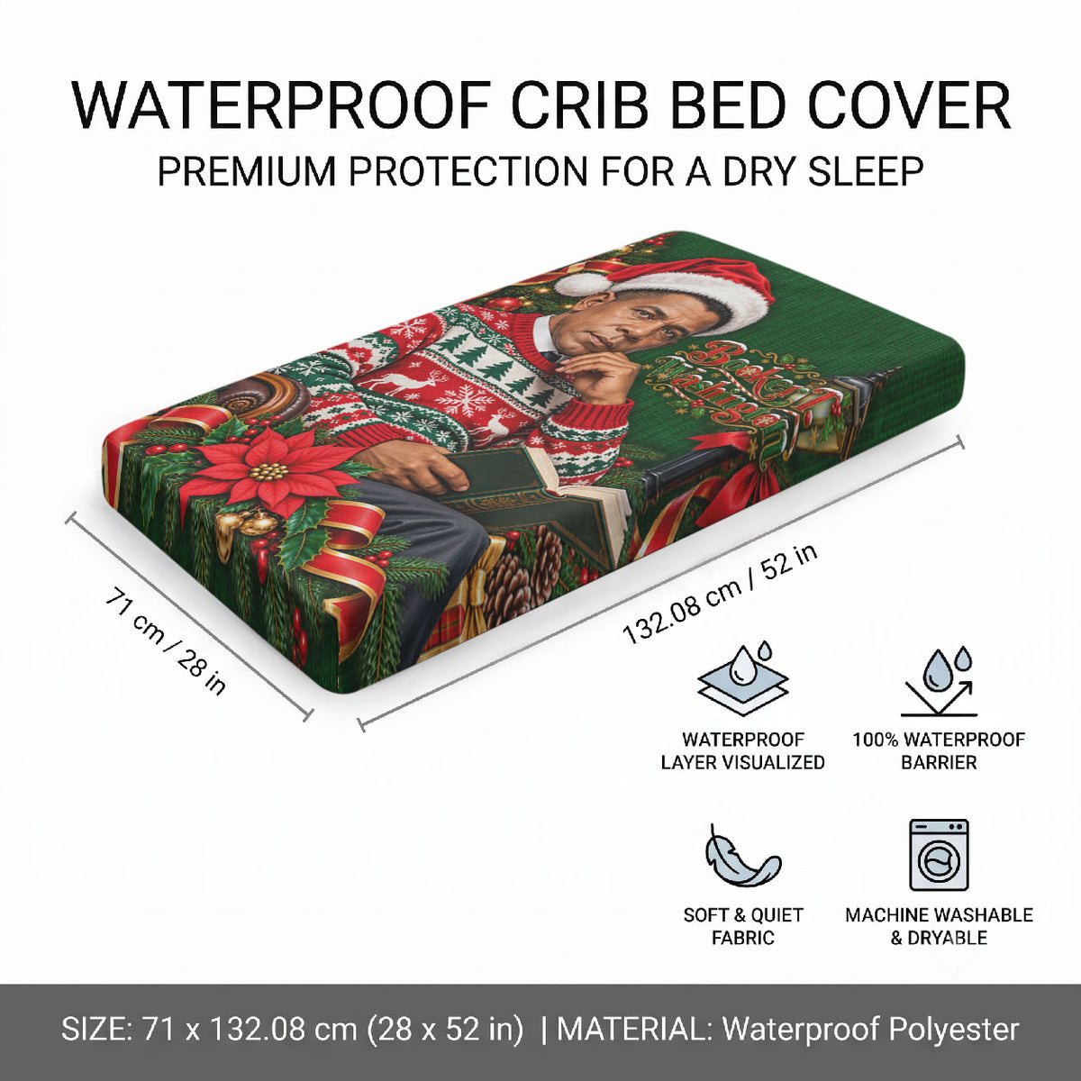 Booker T. Washington Christmas Baby Bed Cover Ugly Christmas Pattern Vintage Holiday