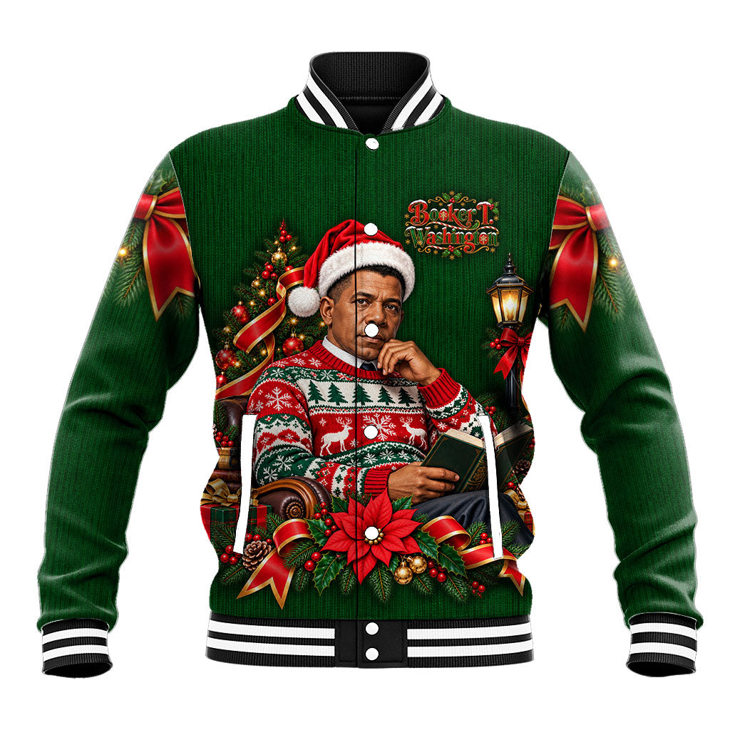 Booker T. Washington Christmas Baseball Jacket Ugly Christmas Pattern Vintage Holiday