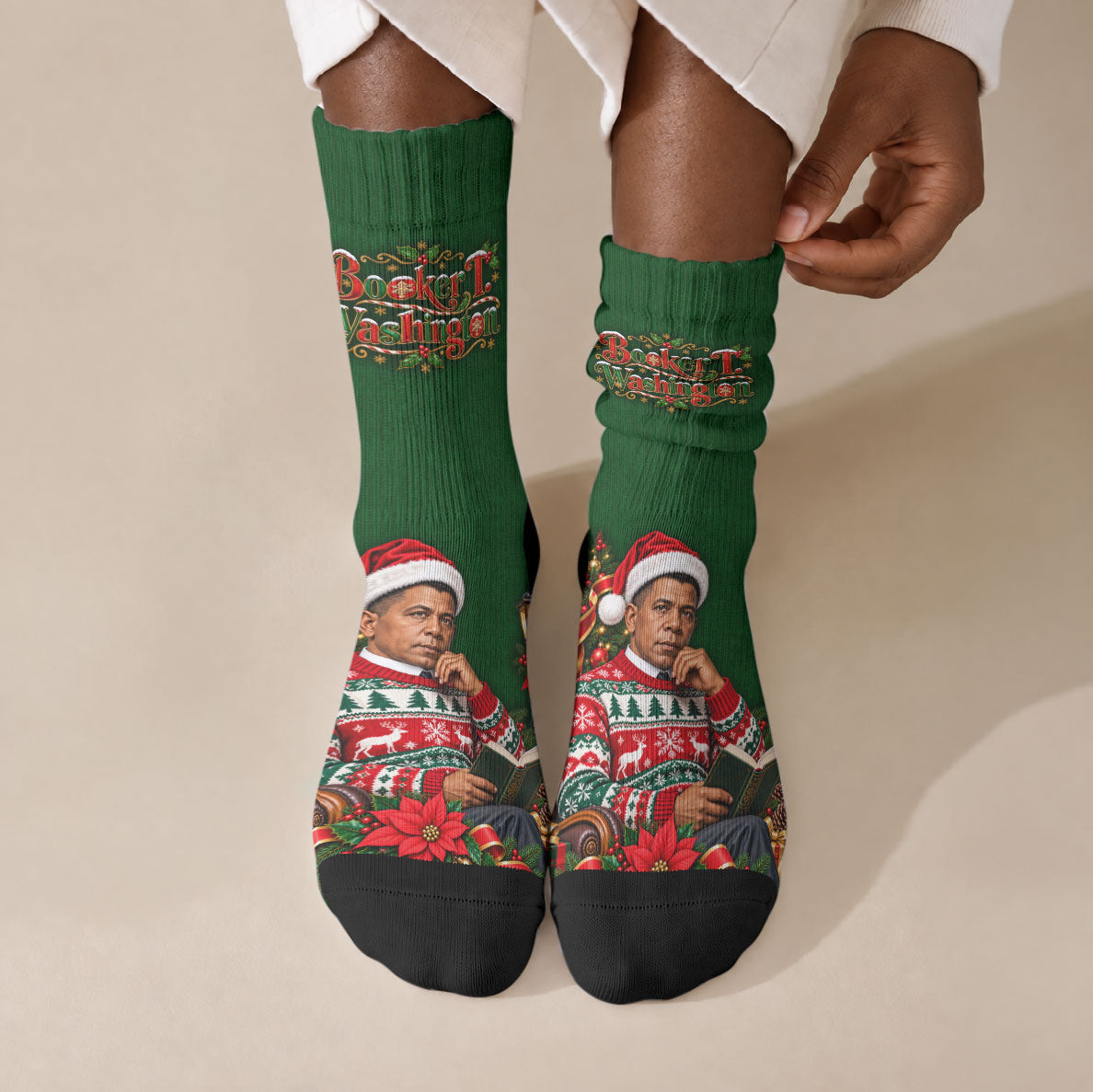 Booker T. Washington Christmas Crew Socks Ugly Christmas Pattern Vintage Holiday