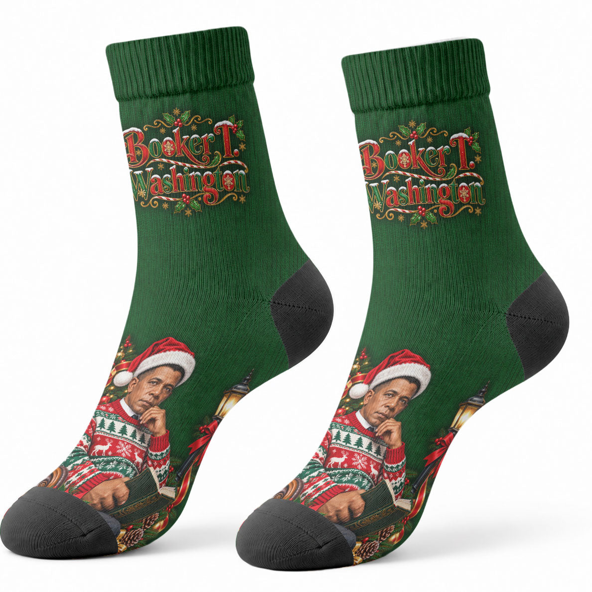 Booker T. Washington Christmas Crew Socks Ugly Christmas Pattern Vintage Holiday