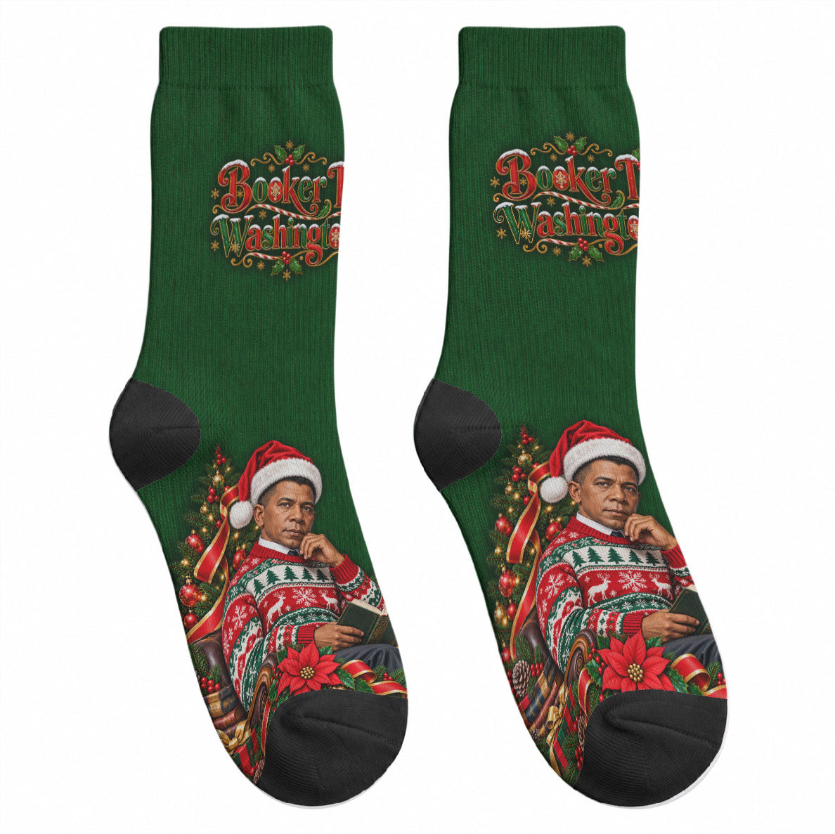Booker T. Washington Christmas Crew Socks Ugly Christmas Pattern Vintage Holiday