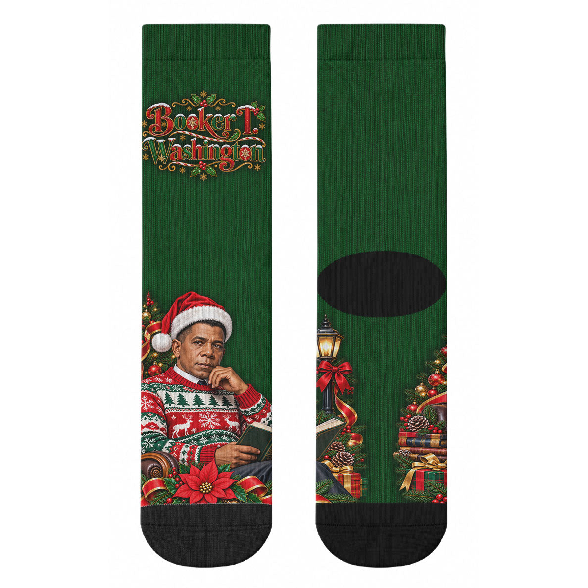 Booker T. Washington Christmas Crew Socks Ugly Christmas Pattern Vintage Holiday