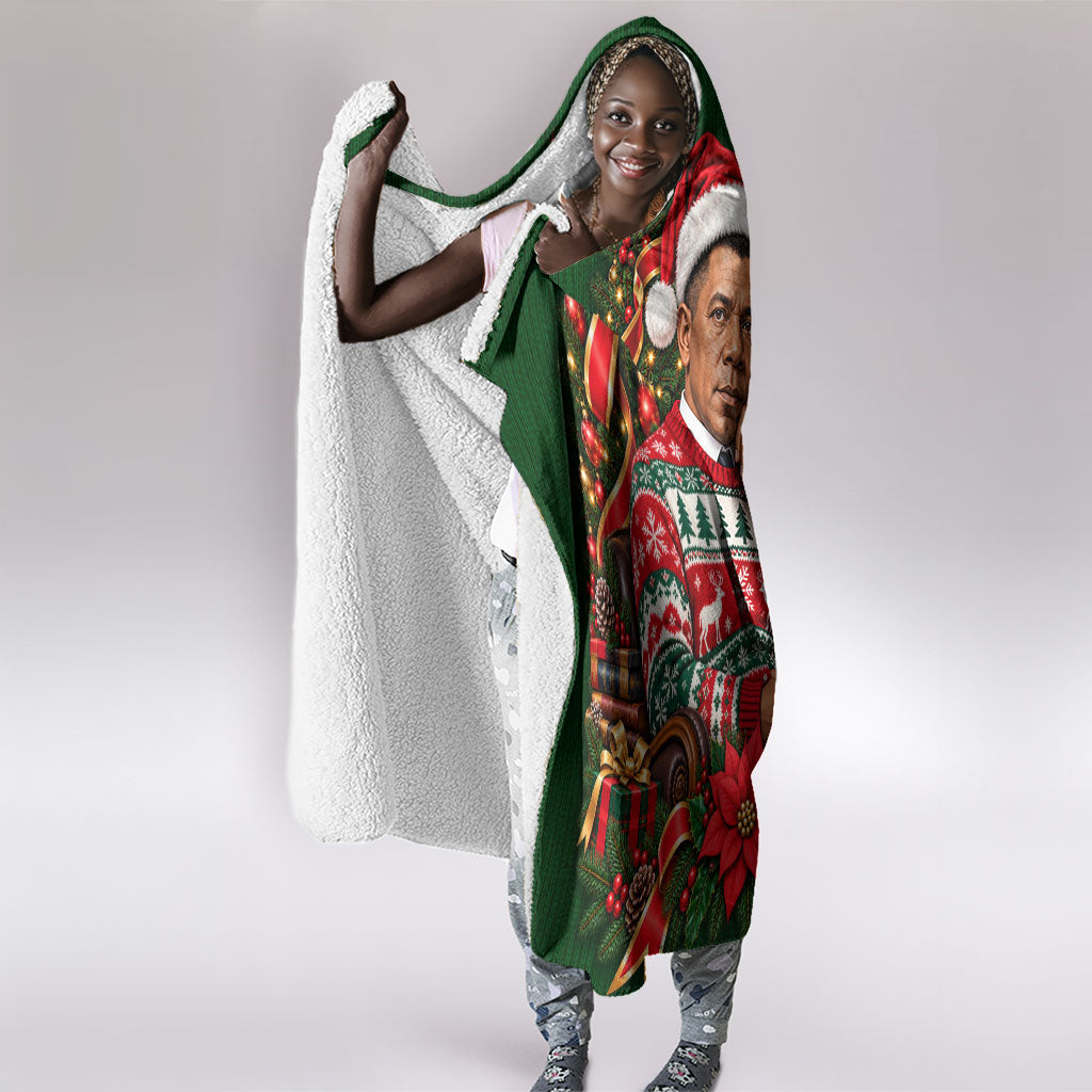 Booker T. Washington Christmas Hooded Blanket Ugly Christmas Pattern Vintage Holiday