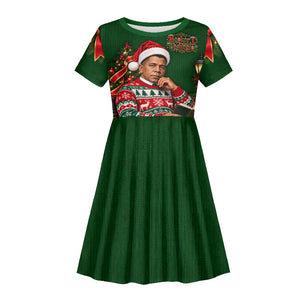 Booker T. Washington Christmas Kid Short Sleeve Dress Ugly Christmas Pattern Vintage Holiday