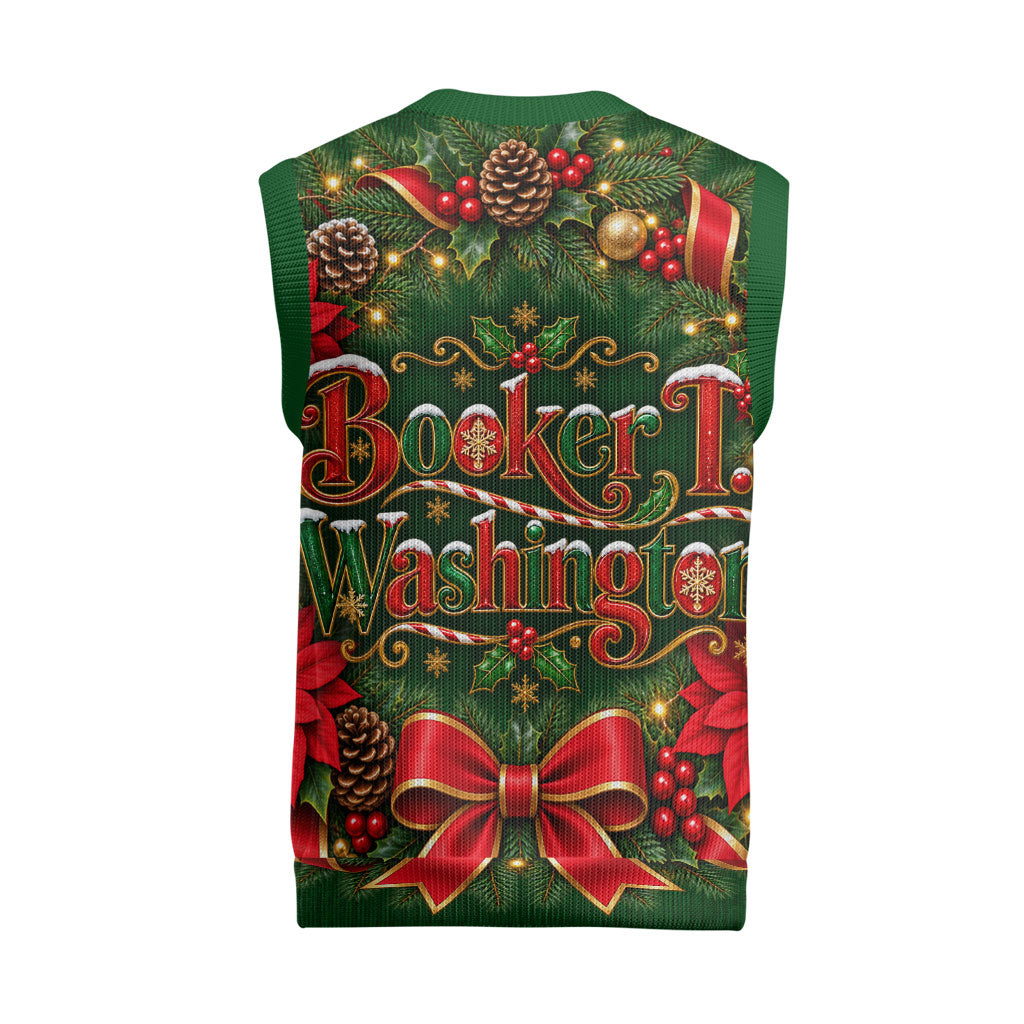 Booker T. Washington Christmas Knitted V-Neck Vest Ugly Christmas Pattern Vintage Holiday