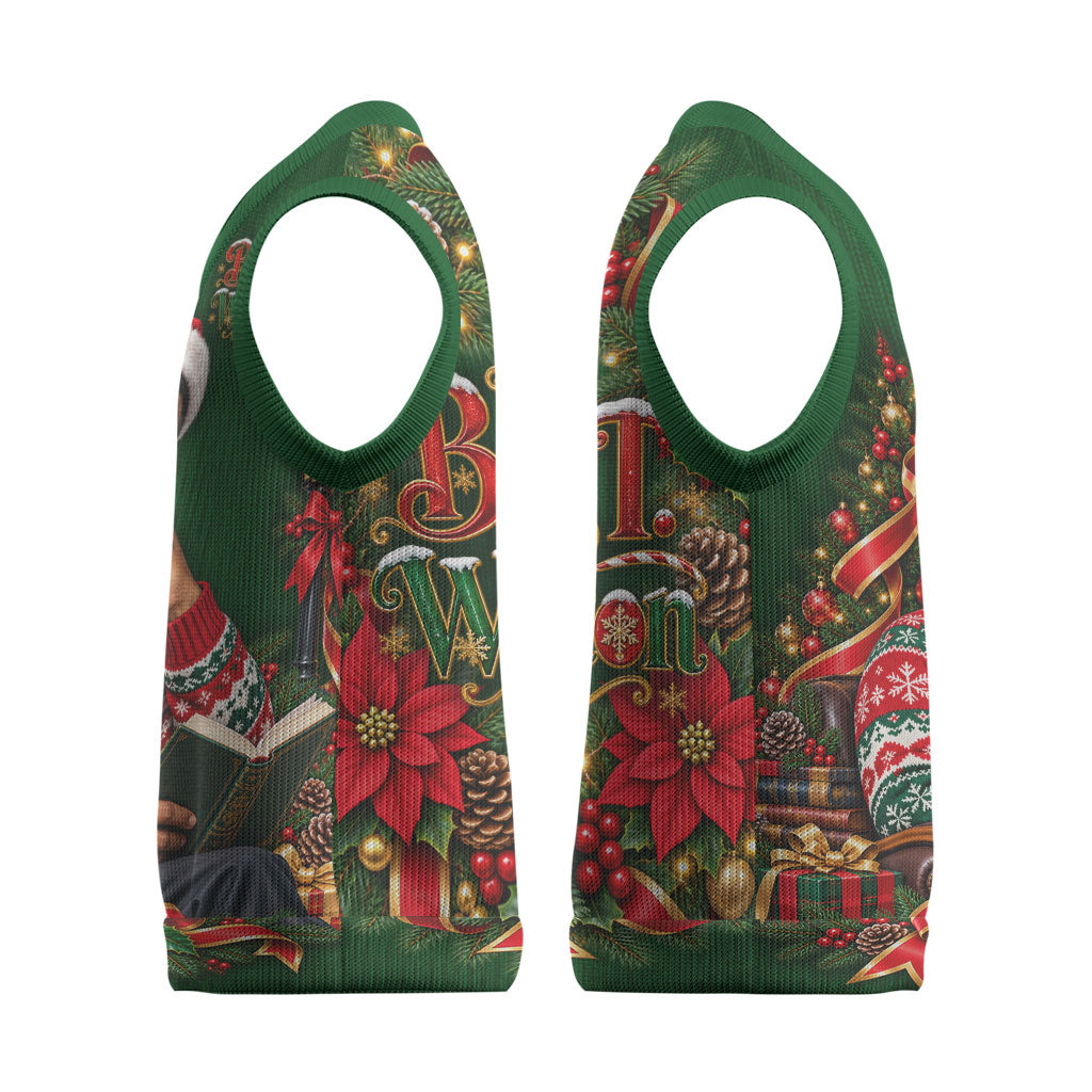 Booker T. Washington Christmas Knitted V-Neck Vest Ugly Christmas Pattern Vintage Holiday