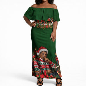 Booker T. Washington Christmas Off Shoulder Maxi Dress Ugly Christmas Pattern Vintage Holiday