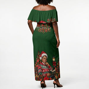 Booker T. Washington Christmas Off Shoulder Maxi Dress Ugly Christmas Pattern Vintage Holiday