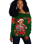 Booker T. Washington Christmas Off Shoulder Sweater Ugly Christmas Pattern Vintage Holiday