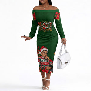 Booker T. Washington Christmas Off The Shoulder Long Sleeve Dress Ugly Christmas Pattern Vintage Holiday