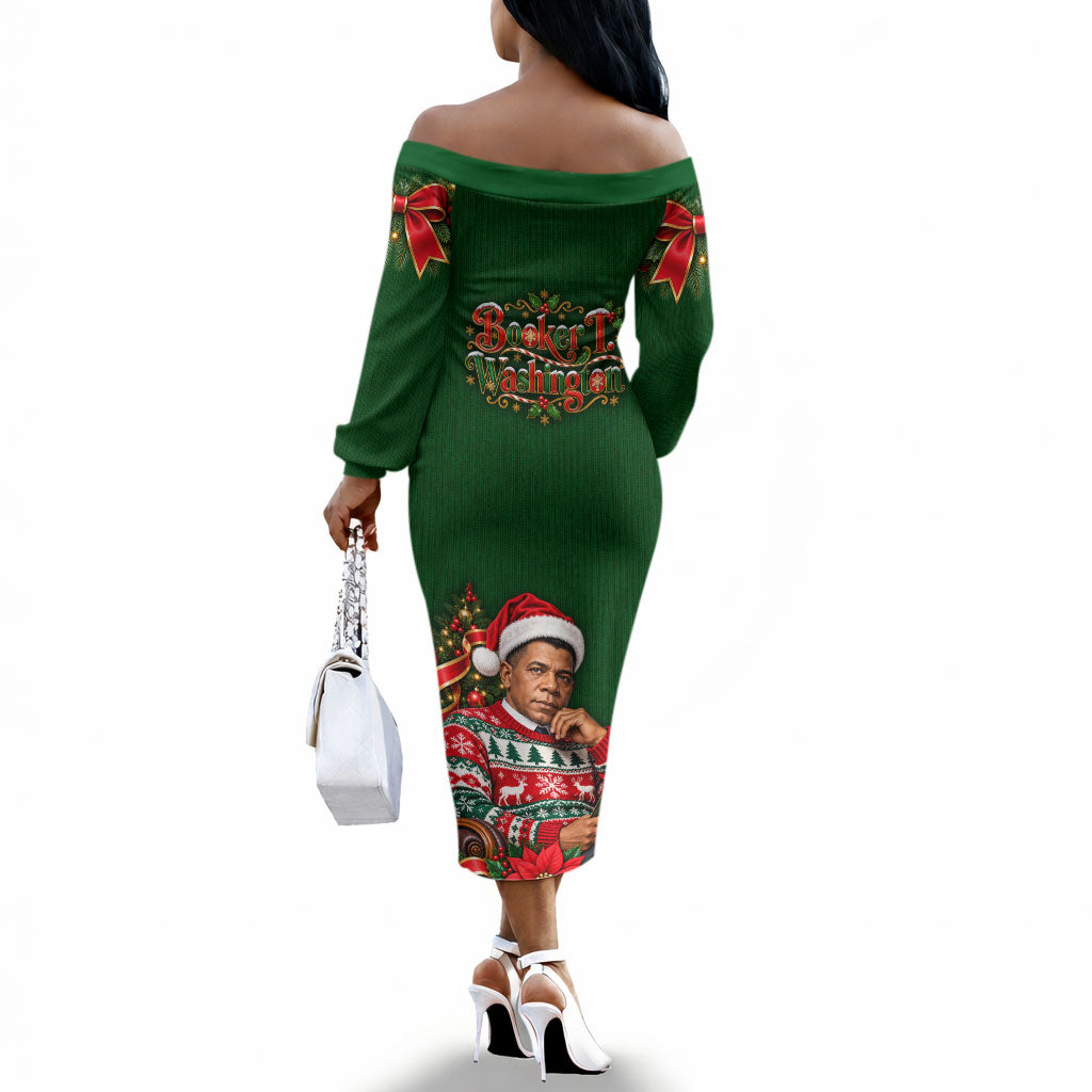 Booker T. Washington Christmas Off The Shoulder Long Sleeve Dress Ugly Christmas Pattern Vintage Holiday