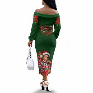 Booker T. Washington Christmas Off The Shoulder Long Sleeve Dress Ugly Christmas Pattern Vintage Holiday