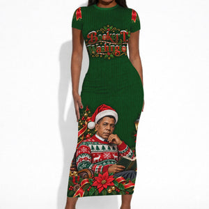 Booker T. Washington Christmas Short Sleeve Bodycon Dress Ugly Christmas Pattern Vintage Holiday