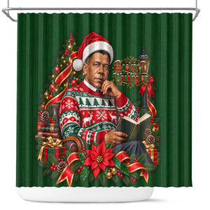 Booker T. Washington Christmas Shower Curtain Ugly Christmas Pattern Vintage Holiday