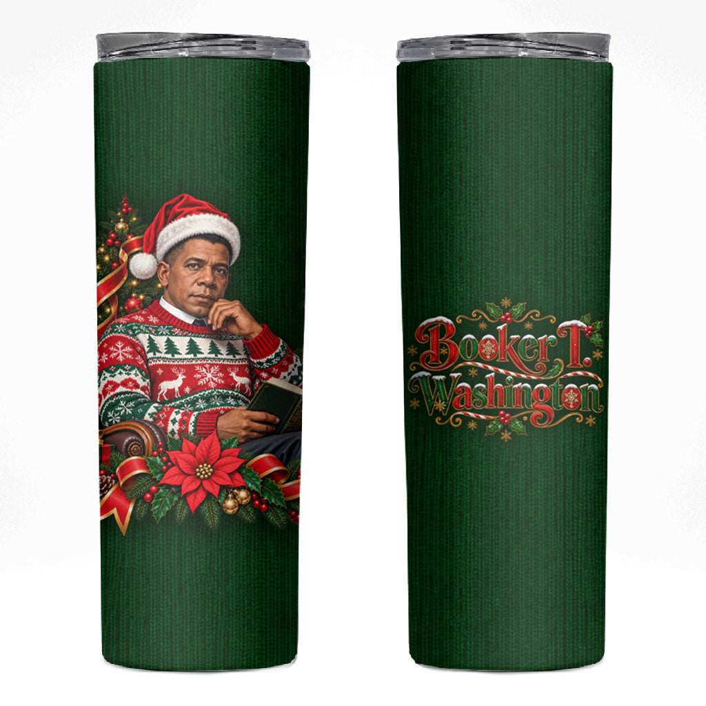 Booker T. Washington Christmas Skinny Tumbler Ugly Christmas Pattern Vintage Holiday
