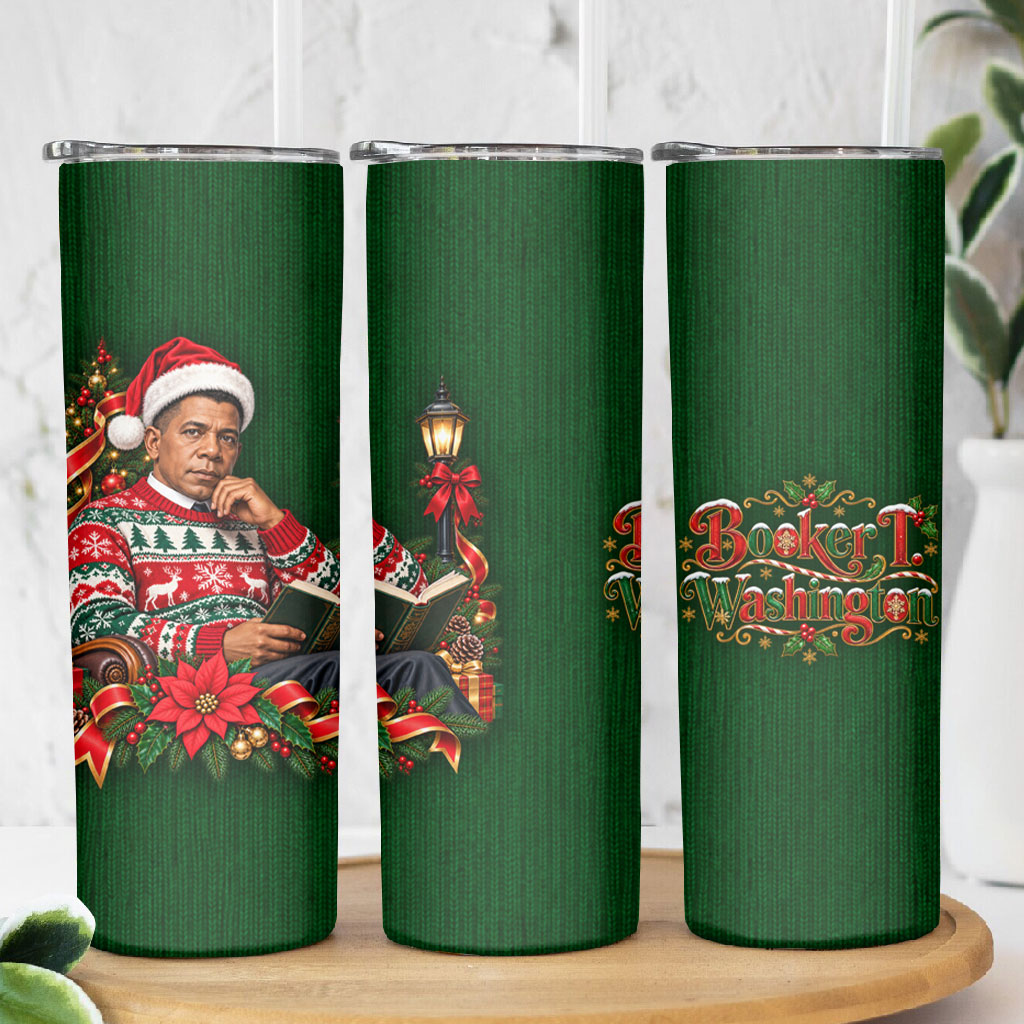 Booker T. Washington Christmas Skinny Tumbler Ugly Christmas Pattern Vintage Holiday