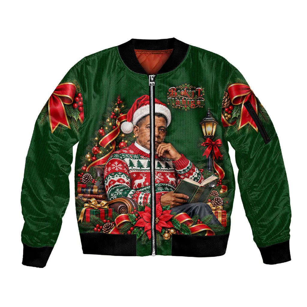 Booker T. Washington Christmas Sleeve Zip Bomber Jacket Ugly Christmas Pattern Vintage Holiday