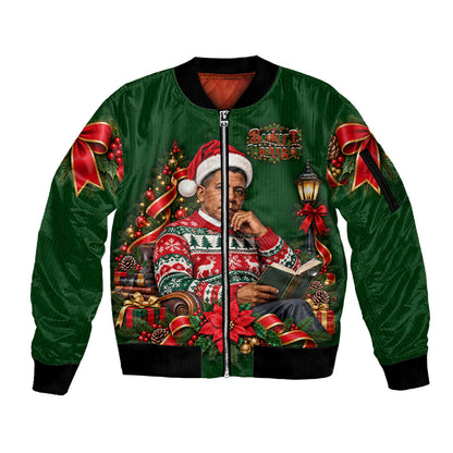 Booker T. Washington Christmas Sleeve Zip Bomber Jacket Ugly Christmas Pattern Vintage Holiday