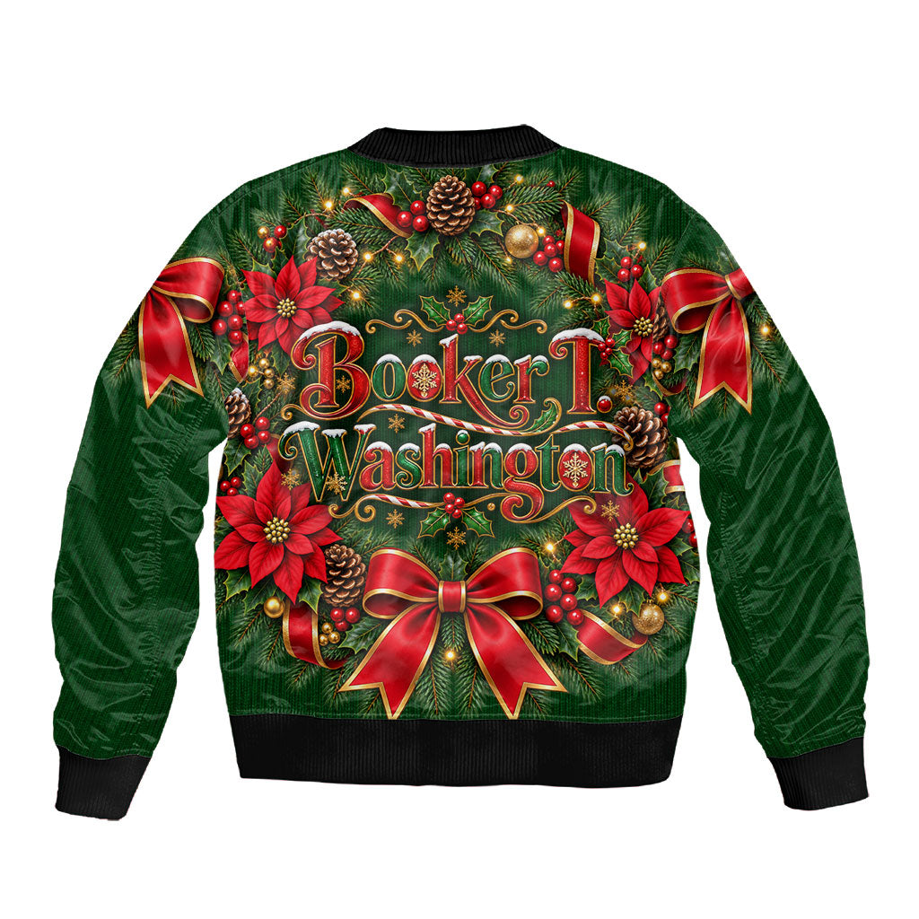 Booker T. Washington Christmas Sleeve Zip Bomber Jacket Ugly Christmas Pattern Vintage Holiday