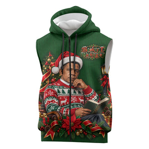 Booker T. Washington Christmas Sleeveless Zip Hoodie Ugly Christmas Pattern Vintage Holiday