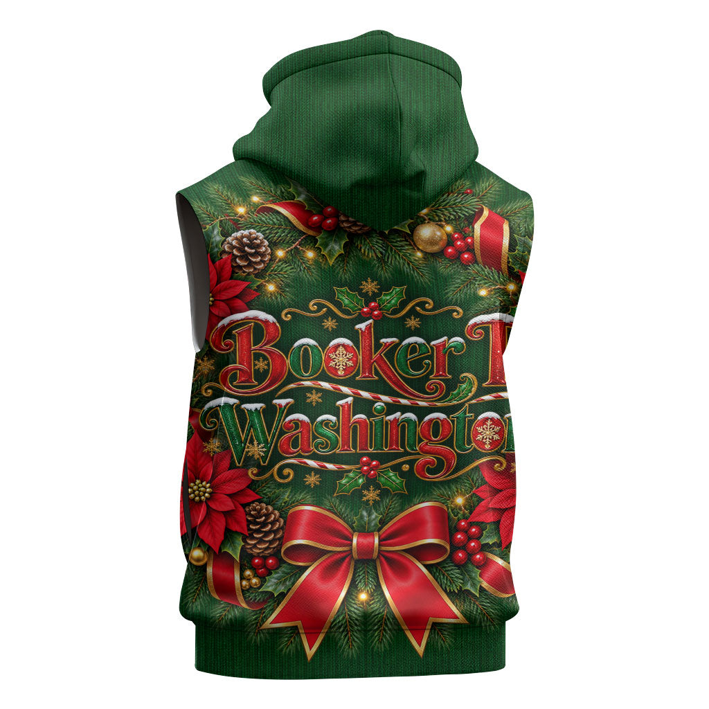 Booker T. Washington Christmas Sleeveless Zip Hoodie Ugly Christmas Pattern Vintage Holiday