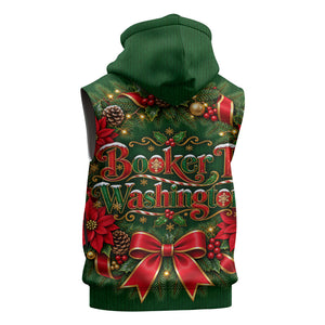 Booker T. Washington Christmas Sleeveless Zip Hoodie Ugly Christmas Pattern Vintage Holiday