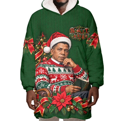 Booker T. Washington Christmas Wearable Blanket Hoodie Ugly Christmas Pattern Vintage Holiday