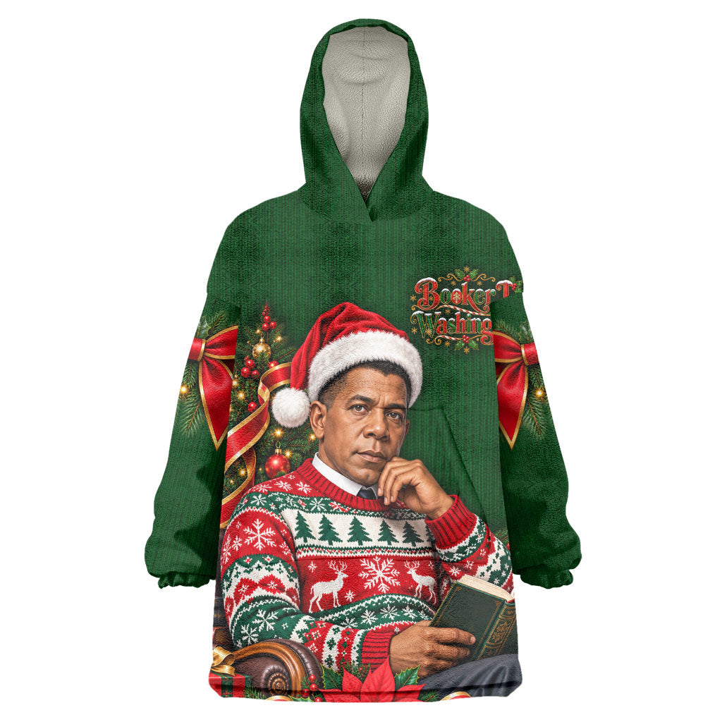 Booker T. Washington Christmas Wearable Blanket Hoodie Ugly Christmas Pattern Vintage Holiday