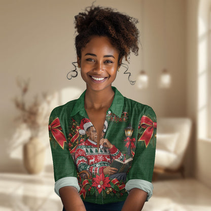 Booker T. Washington Christmas Women Casual Shirt Ugly Christmas Pattern Vintage Holiday