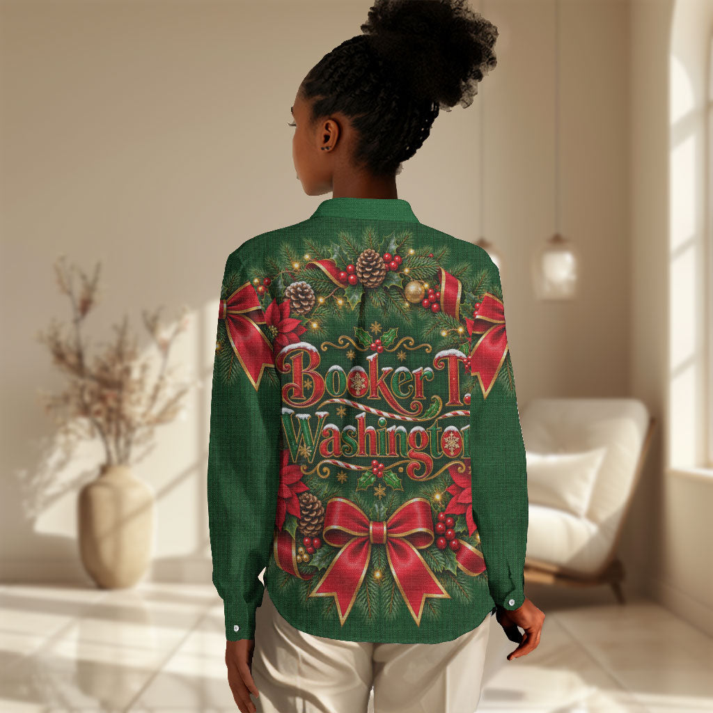 Booker T. Washington Christmas Women Casual Shirt Ugly Christmas Pattern Vintage Holiday