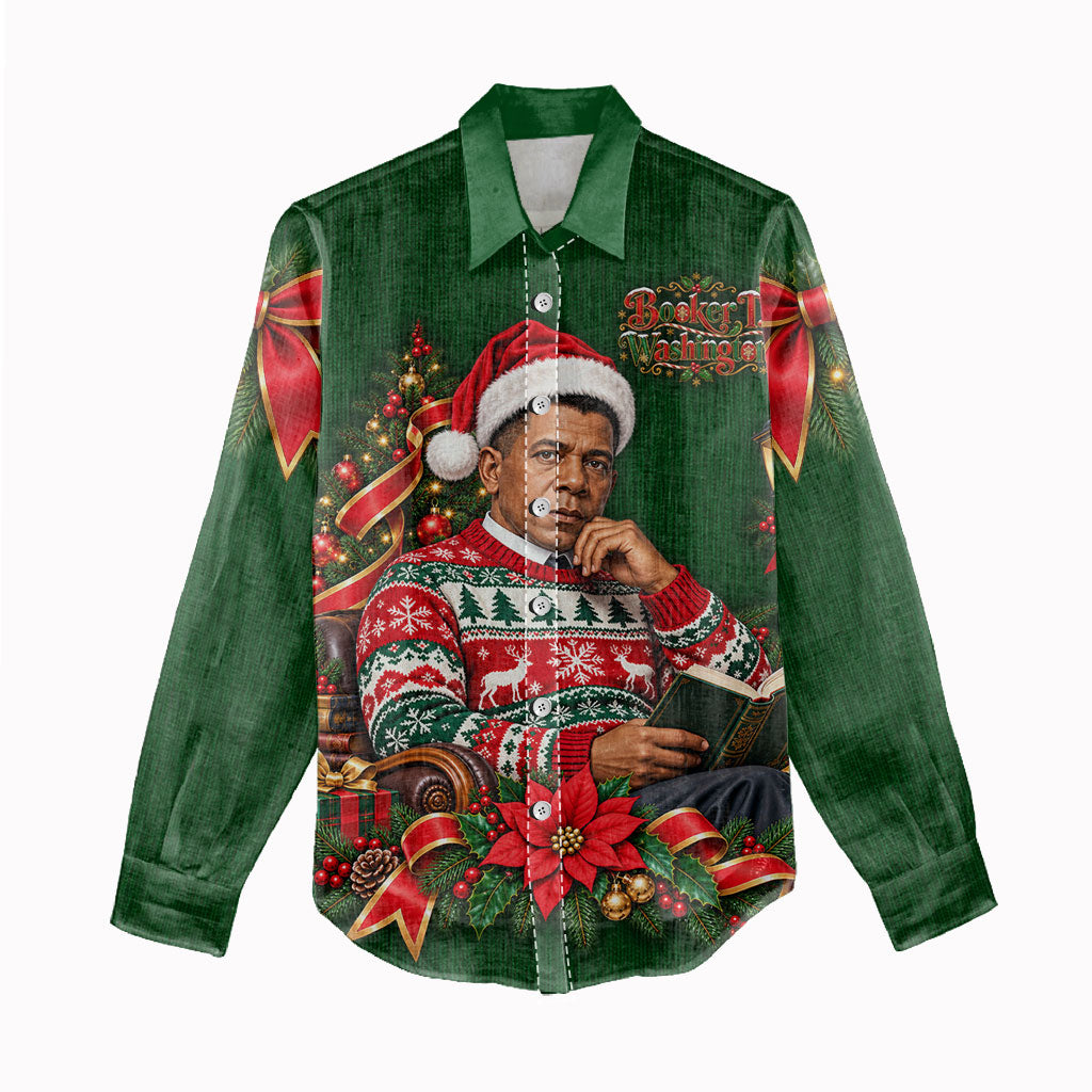 Booker T. Washington Christmas Women Casual Shirt Ugly Christmas Pattern Vintage Holiday