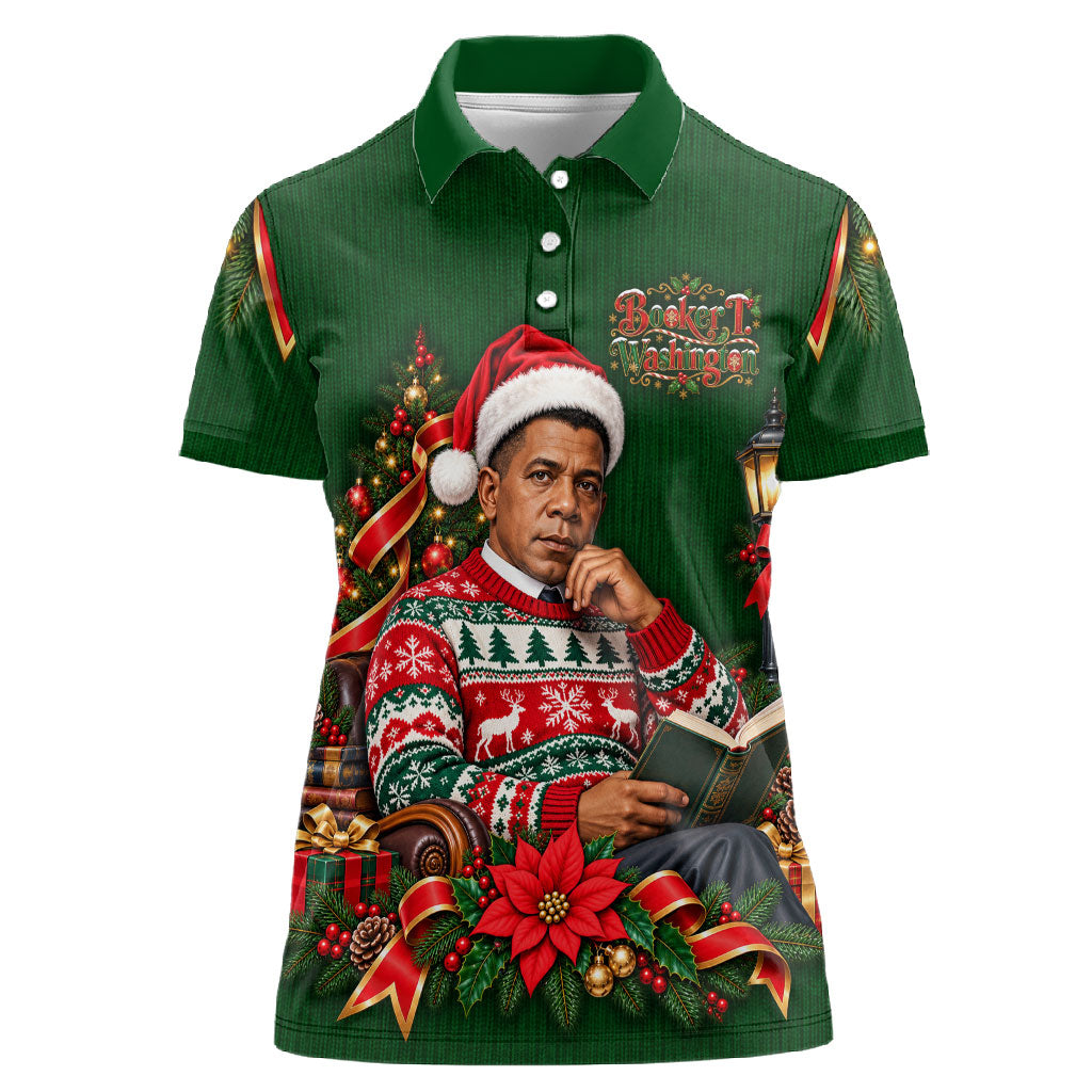 Booker T. Washington Christmas Women Polo Shirt Ugly Christmas Pattern Vintage Holiday