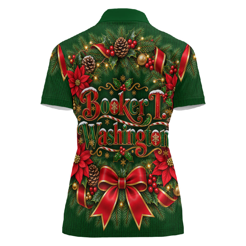 Booker T. Washington Christmas Women Polo Shirt Ugly Christmas Pattern Vintage Holiday