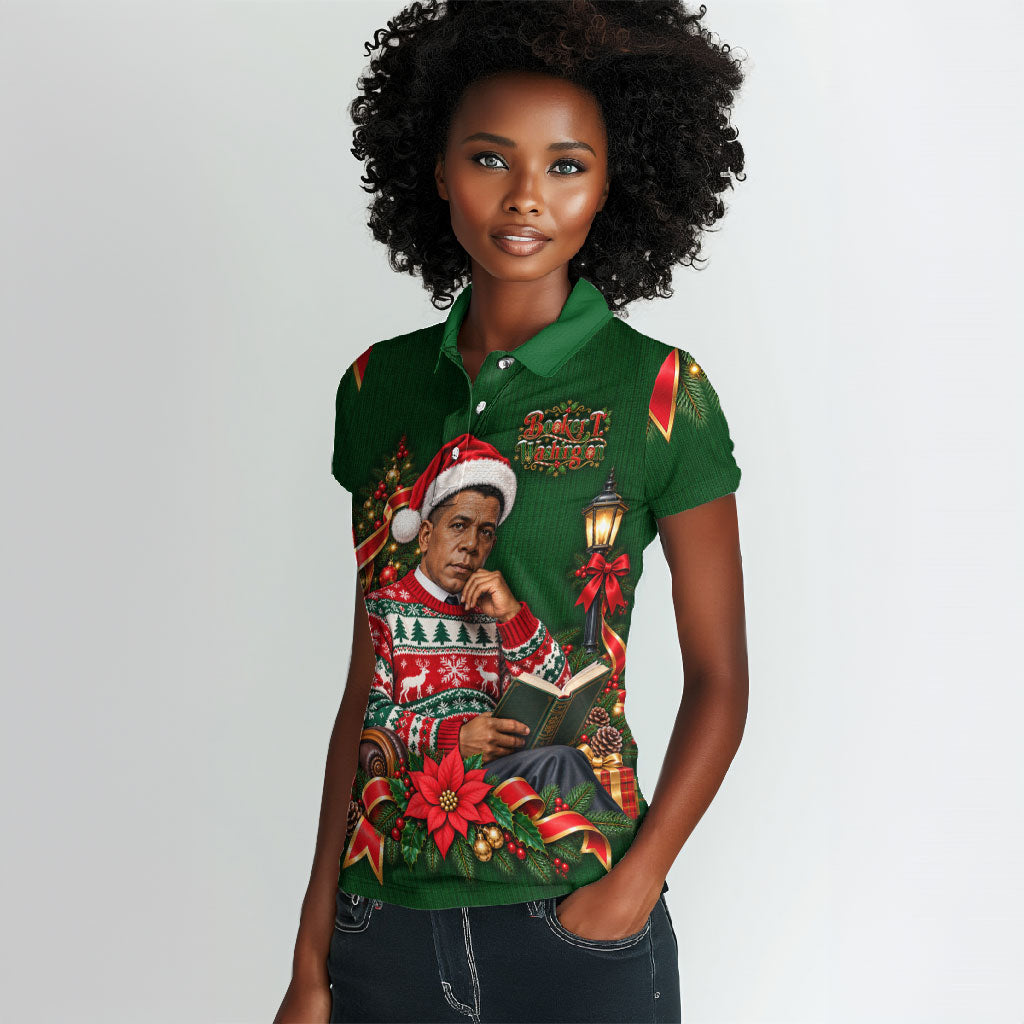 Booker T. Washington Christmas Women Polo Shirt Ugly Christmas Pattern Vintage Holiday