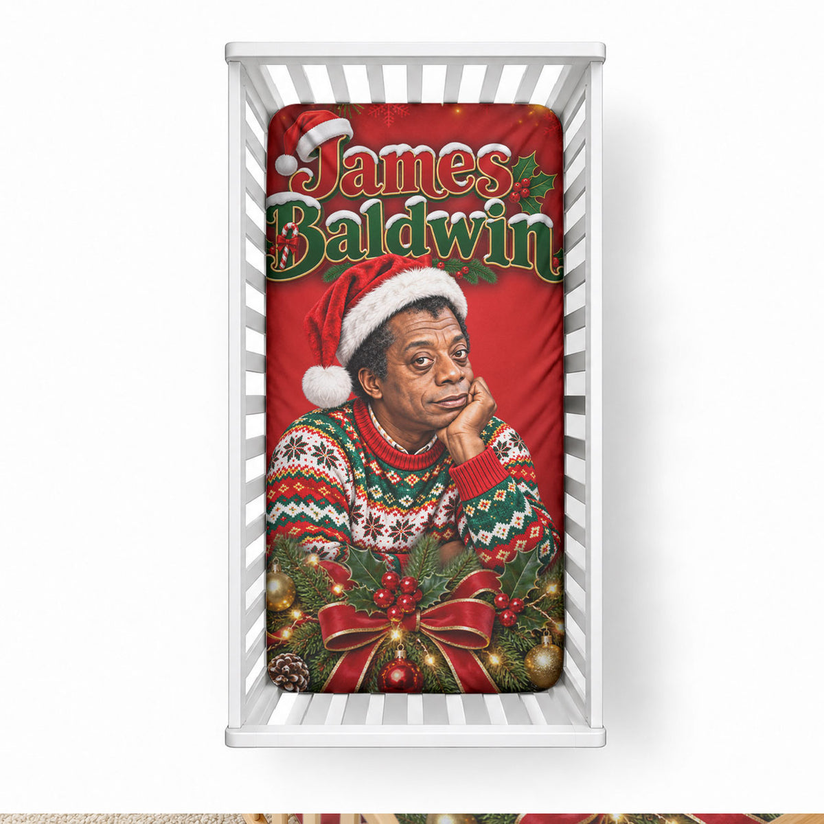 James Baldwin Christmas Baby Bed Cover Ugly Christmas Pattern Vintage Holiday