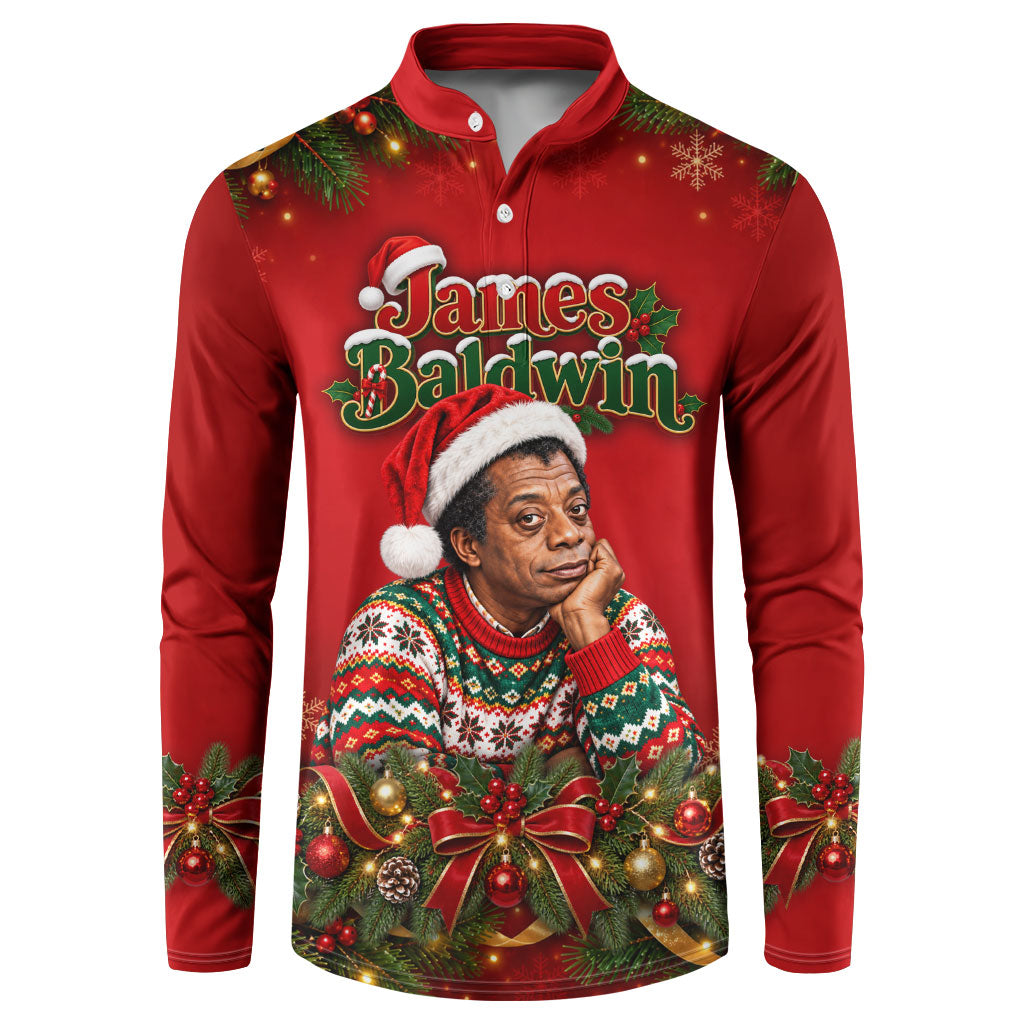 James Baldwin Christmas Button Sweatshirt Ugly Christmas Pattern Vintage Holiday
