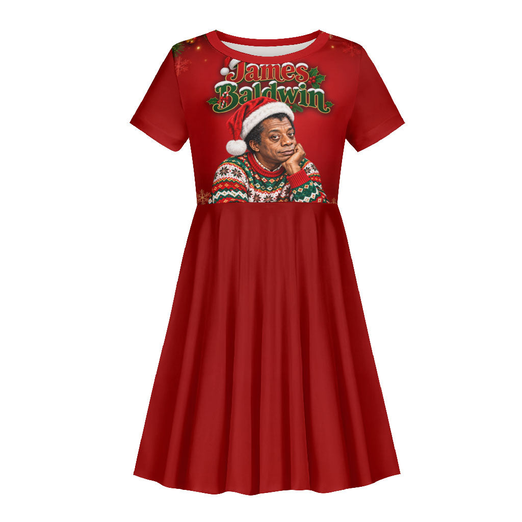 James Baldwin Christmas Kid Short Sleeve Dress Ugly Christmas Pattern Vintage Holiday