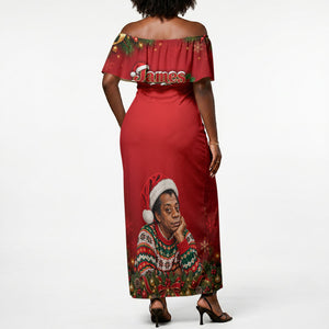 James Baldwin Christmas Off Shoulder Maxi Dress Ugly Christmas Pattern Vintage Holiday
