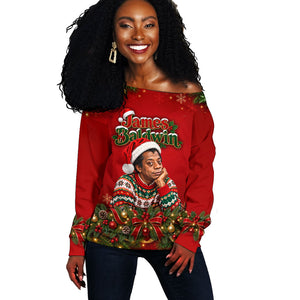 James Baldwin Christmas Off Shoulder Sweater Ugly Christmas Pattern Vintage Holiday