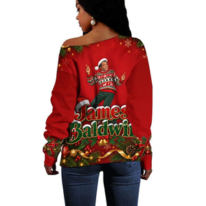 James Baldwin Christmas Off Shoulder Sweater Ugly Christmas Pattern Vintage Holiday