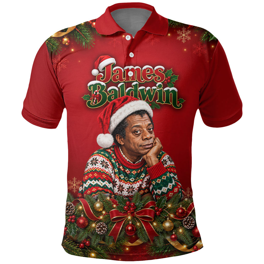 James Baldwin Christmas Polo Shirt Ugly Christmas Pattern Vintage Holiday