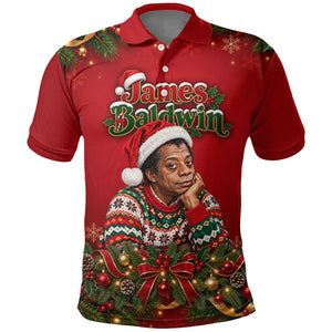 James Baldwin Christmas Polo Shirt Ugly Christmas Pattern Vintage Holiday