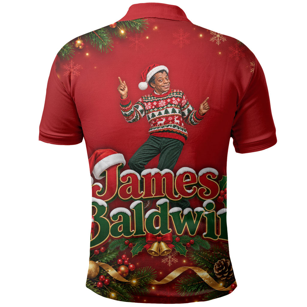 James Baldwin Christmas Polo Shirt Ugly Christmas Pattern Vintage Holiday