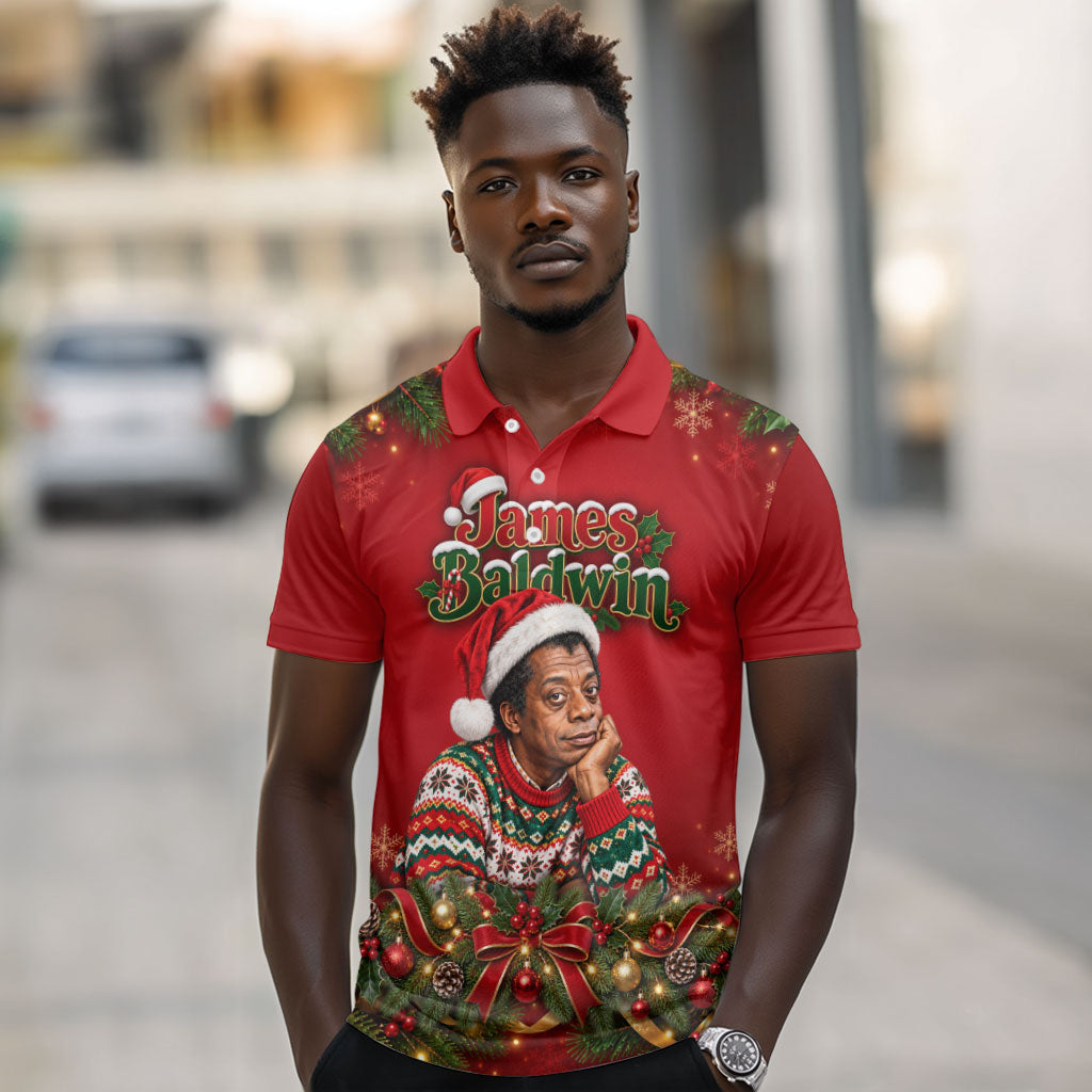 James Baldwin Christmas Polo Shirt Ugly Christmas Pattern Vintage Holiday