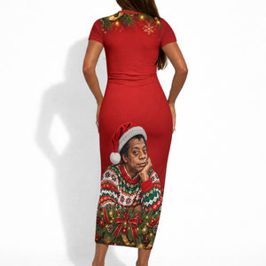 James Baldwin Christmas Short Sleeve Bodycon Dress Ugly Christmas Pattern Vintage Holiday
