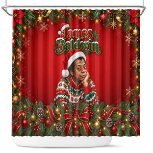James Baldwin Christmas Shower Curtain Ugly Christmas Pattern Vintage Holiday