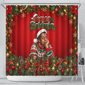 James Baldwin Christmas Shower Curtain Ugly Christmas Pattern Vintage Holiday