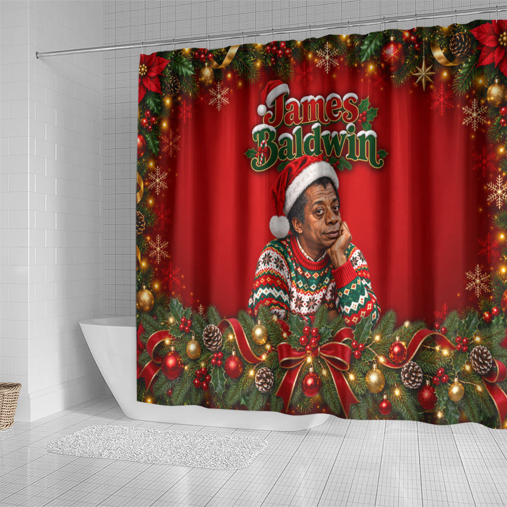 James Baldwin Christmas Shower Curtain Ugly Christmas Pattern Vintage Holiday