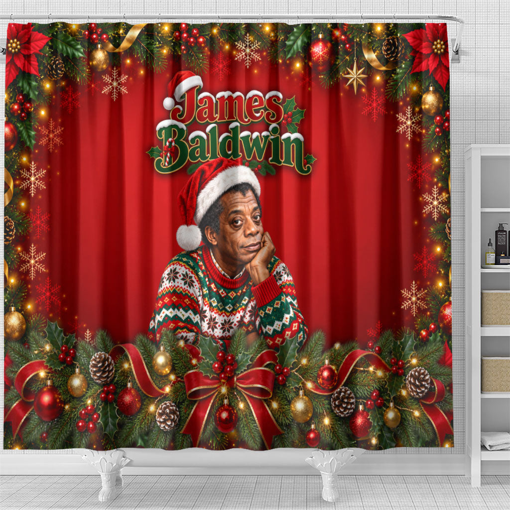 James Baldwin Christmas Shower Curtain Ugly Christmas Pattern Vintage Holiday